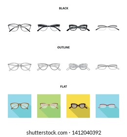 Vector design of glasses and frame symbol. Set of glasses and accessory vector icon for stock.