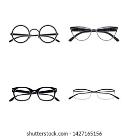 Vector design of glasses and frame symbol. Collection of glasses and accessory stock vector illustration.