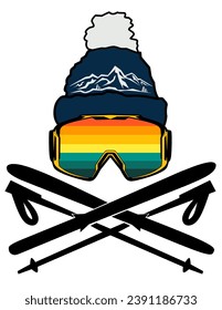 Diseño vectorial de gafas y sombreros de nieve, para diseños de ropa, logotipos, pegatinas y otros