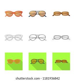 Vector design of glasses and sunglasses icon. Collection of glasses and accessory vector icon for stock.