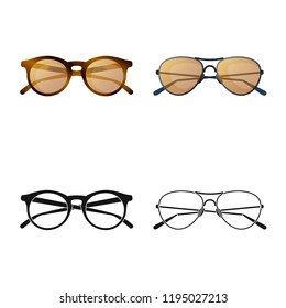 Vector design of glasses and sunglasses icon. Collection of glasses and accessory stock vector illustration.
