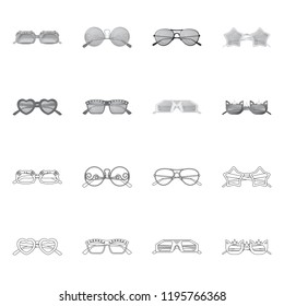 Vector design of glasses and sunglasses icon. Collection of glasses and accessory stock vector illustration.