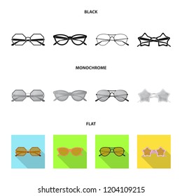 Vector design of glasses and sunglasses icon. Set of glasses and accessory stock vector illustration.