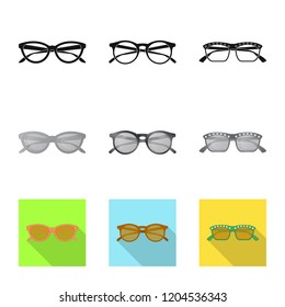 Vector design of glasses and sunglasses icon. Collection of glasses and accessory stock vector illustration.