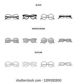 Vector design of glasses and sunglasses icon. Collection of glasses and accessory vector icon for stock.