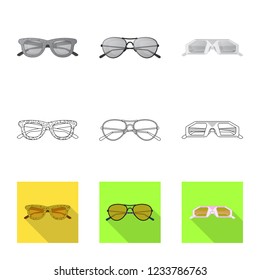 Vector design of glasses and sunglasses icon. Set of glasses and accessory stock vector illustration.