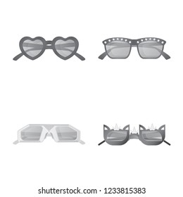 Vector design of glasses and sunglasses icon. Set of glasses and accessory stock vector illustration.