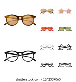 Vector design of glasses and sunglasses icon. Set of glasses and accessory stock vector illustration.
