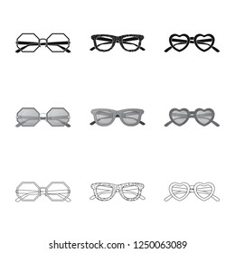 Vector design of glasses and sunglasses icon. Set of glasses and accessory vector icon.