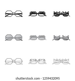 Vector design of glasses and sunglasses icon. Collection of glasses and accessory vector icon for stock.