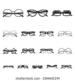 Vector design of glasses and sunglasses icon. Collection of glasses and accessory stock vector illustration.