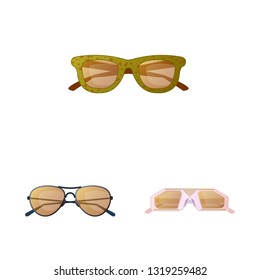 Vector design of glasses and sunglasses icon. Set of glasses and accessory stock vector illustration.