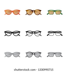 Vector design of glasses and sunglasses icon. Set of glasses and accessory stock vector illustration.