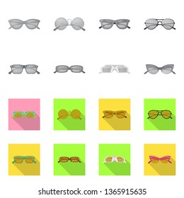 Vector design of glasses and sunglasses icon. Set of glasses and accessory stock vector illustration.