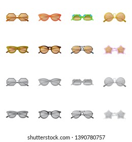Vector design of glasses and sunglasses icon. Collection of glasses and accessory vector icon for stock.