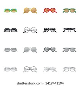 Vector design of glasses and sunglasses icon. Collection of glasses and accessory stock vector illustration.