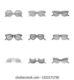 Vector design of glasses and sunglasses logo. Set of glasses and accessory vector icon for stock.