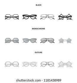 Vector design of glasses and sunglasses sign. Collection of glasses and accessory vector icon for stock.