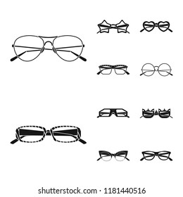 Vector design of glasses and sunglasses sign. Collection of glasses and accessory stock symbol for web.