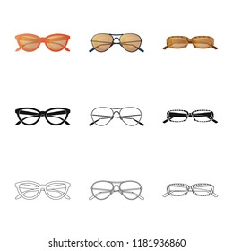 Vector design of glasses and sunglasses sign. Collection of glasses and accessory stock symbol for web.