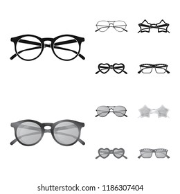 Vector design of glasses and sunglasses sign. Set of glasses and accessory stock vector illustration.