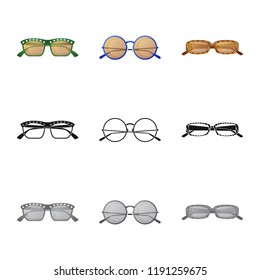 Vector design of glasses and sunglasses sign. Set of glasses and accessory stock vector illustration.