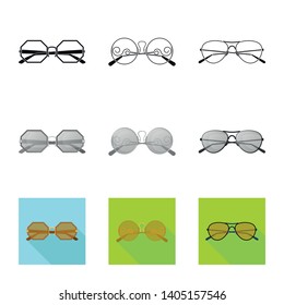 Vector design of glasses and sunglasses sign. Collection of glasses and accessory stock symbol for web.
