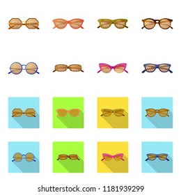 Vector design of glasses and sunglasses symbol. Set of glasses and accessory stock vector illustration.