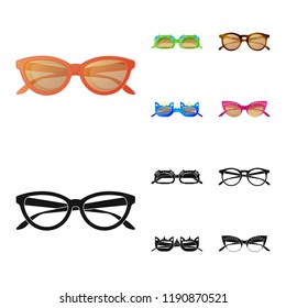 Vector design of glasses and sunglasses symbol. Set of glasses and accessory stock vector illustration.