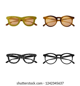 Vector design of glasses and sunglasses symbol. Set of glasses and accessory stock vector illustration.