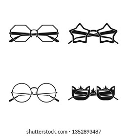 Vector design of glasses and sunglasses symbol. Collection of glasses and accessory stock vector illustration.