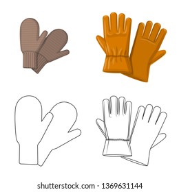 Vector design of glove and winter icon. Set of glove and equipment stock symbol for web.