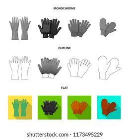 Vector design of glove and winter sign. Set of glove and equipment stock symbol for web.