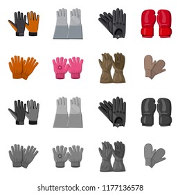 Vector design of glove and winter sign. Set of glove and equipment stock symbol for web.