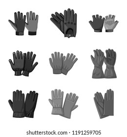 Vector design of glove and winter sign. Set of glove and equipment stock vector illustration.