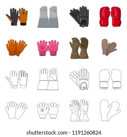Vector design of glove and winter sign. Collection of glove and equipment stock symbol for web.