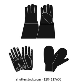 Vector design of glove and winter sign. Set of glove and equipment stock symbol for web.