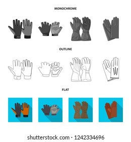 Vector design of glove and winter sign. Collection of glove and equipment stock symbol for web.
