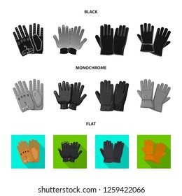 Vector design of glove and winter sign. Set of glove and equipment stock vector illustration.