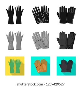 Vector design of glove and winter sign. Set of glove and equipment stock vector illustration.