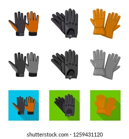 Vector design of glove and winter sign. Set of glove and equipment stock vector illustration.
