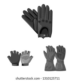 Vector design of glove and winter sign. Set of glove and equipment stock symbol for web.