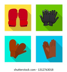 Vector design of glove and winter sign. Collection of glove and equipment stock vector illustration.