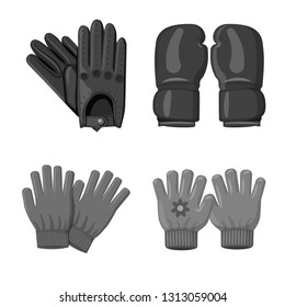Vector design of glove and winter sign. Set of glove and equipment stock symbol for web.