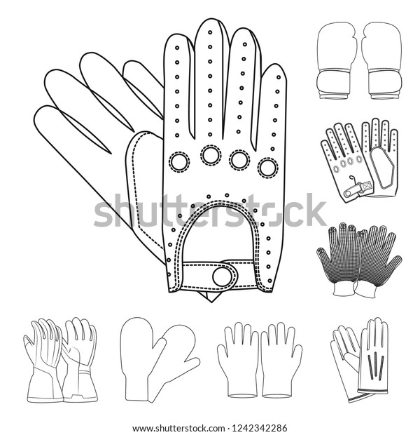 Vector design of glove and winter\
sign. Set of glove and equipment stock vector\
illustration.
