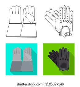 Vector design of glove and winter symbol. Set of glove and equipment stock symbol for web.