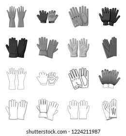 Vector design of glove and winter symbol. Collection of glove and equipment stock vector illustration.
