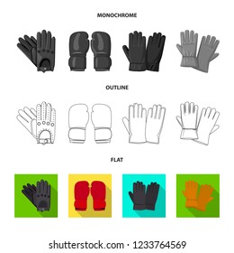 Vector design of glove and winter symbol. Set of glove and equipment stock symbol for web.