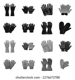 Vector design of glove and winter symbol. Set of glove and equipment stock symbol for web.