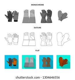 Vector design of glove and winter symbol. Set of glove and equipment stock symbol for web.